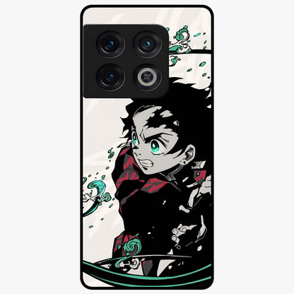 Demon Slayer Glass Case showing flat back view with bold anime inspired artwork and glossy glass finish.