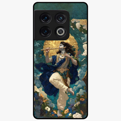 Divine Krishna Art Glass Case showing flat back view with Lord Krishna artwork and glossy glass finish.