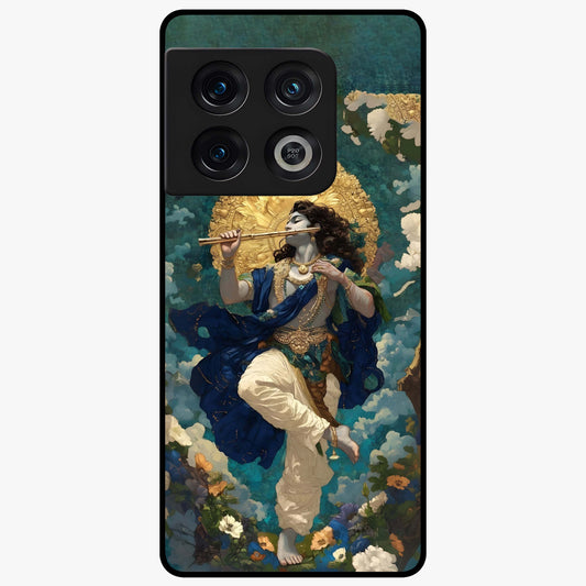 Divine Krishna Art Glass Case showing flat back view with Lord Krishna artwork and glossy glass finish.
