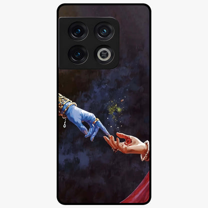 Divine Touch Eternal Glass Case showing flat back view with spiritual themed artwork and glossy glass finish.