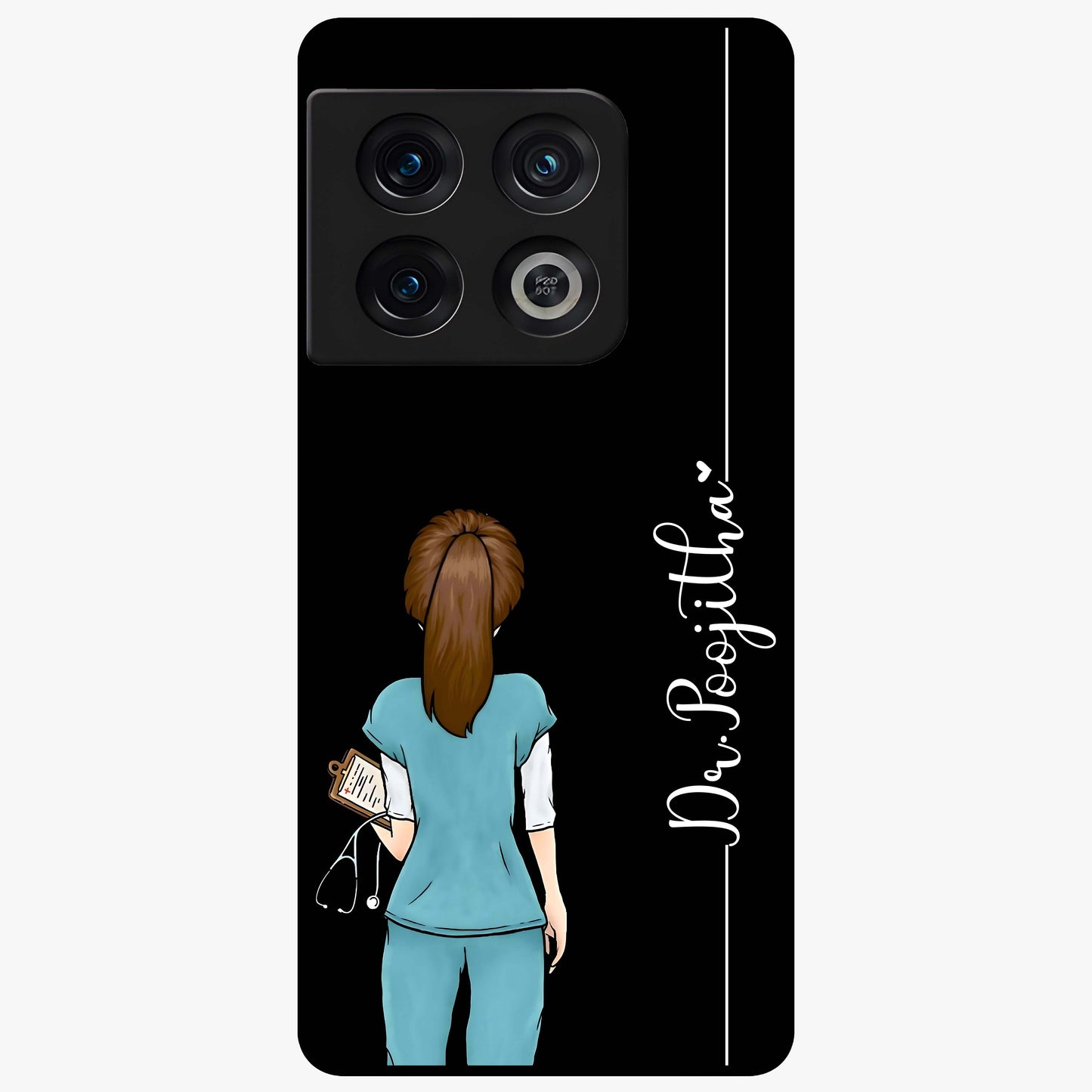 Doctor Pattern Custom Name Glass Case showing flat back view with medical themed pattern and personalized name design.
