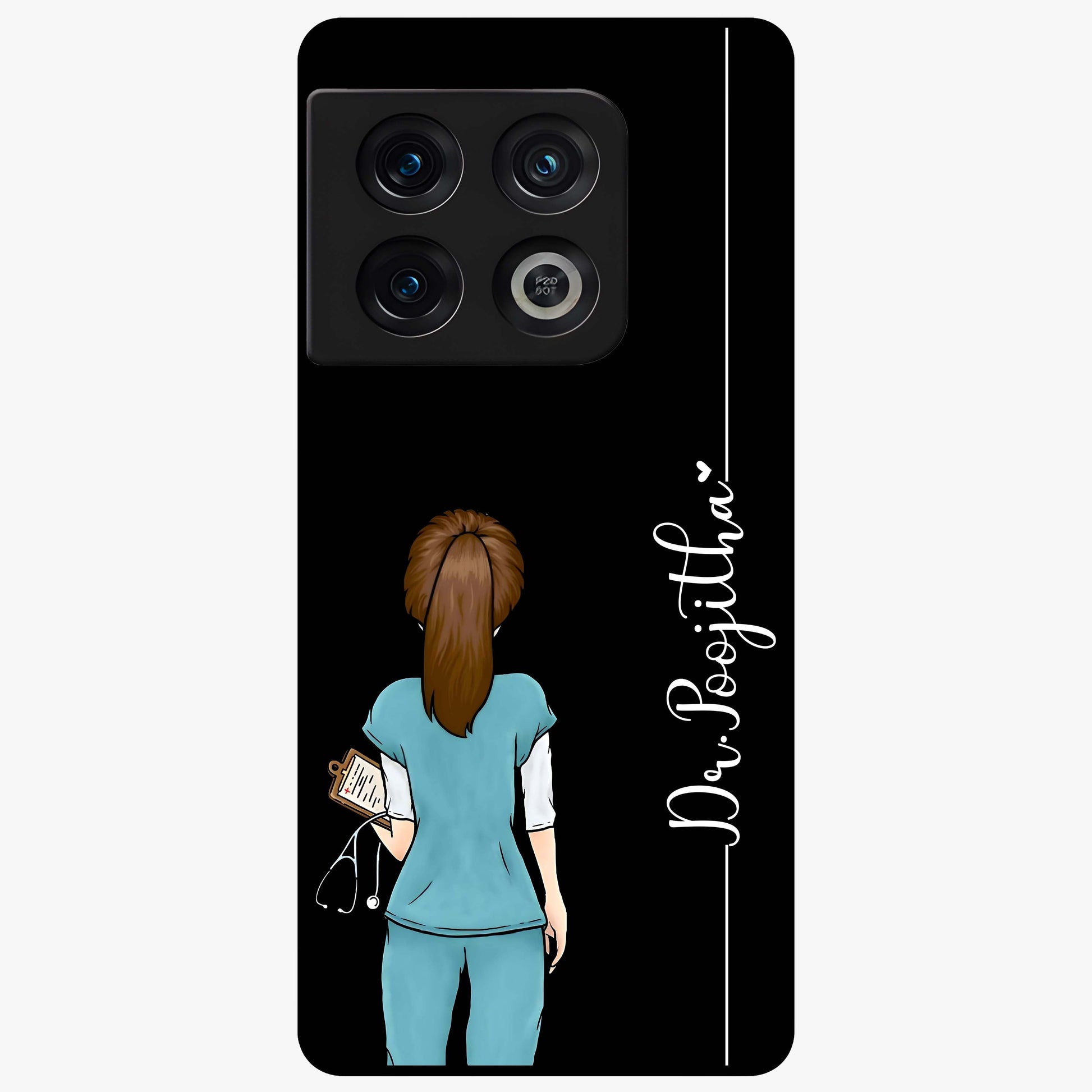 Doctor Pattern Custom Name Glass Case showing flat back view with medical themed pattern and personalized name design.