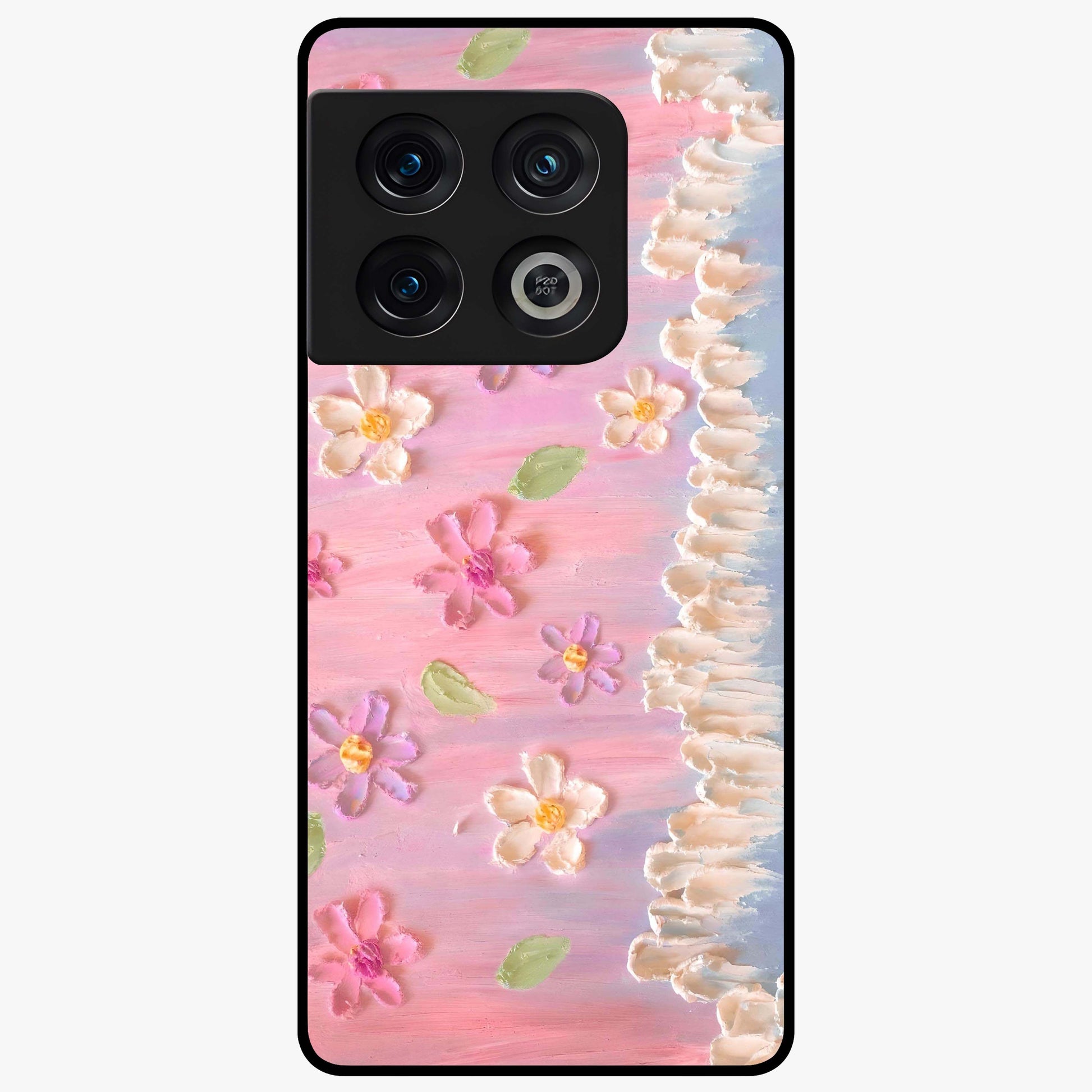 Dreamy Painted Garden Glass Case showing flat back view with artistic painted floral garden artwork and glossy glass finish.