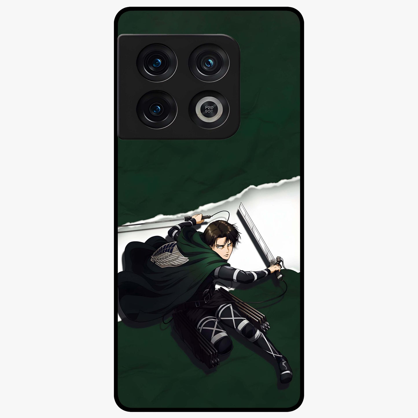 Emerald War Vanguard Glass Case showing flat back view with powerful warrior themed artwork and glossy glass finish.