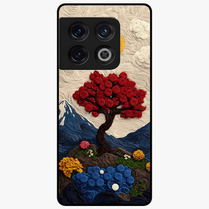 Eternal Nature Tapestry Glass Case showing flat back view with intricate nature tapestry artwork and glossy glass finish.