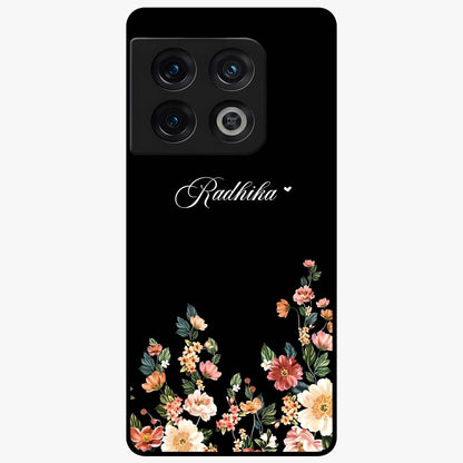 Floral Design With a Custom Personalized Name Glass Case showing flat back view with floral artwork and personalized name design.