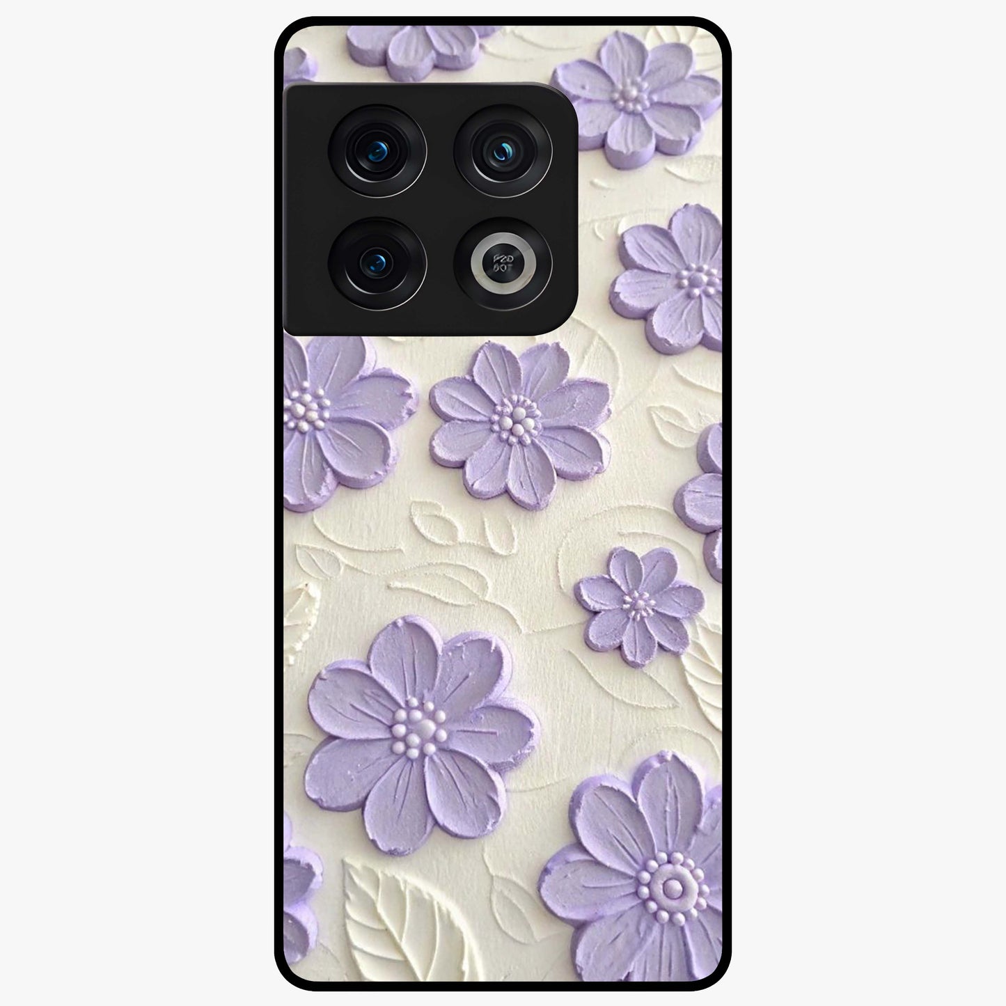 Floral Wall Art With Purple Flowers Glass Case showing flat back view with purple flower artwork and glossy glass finish.