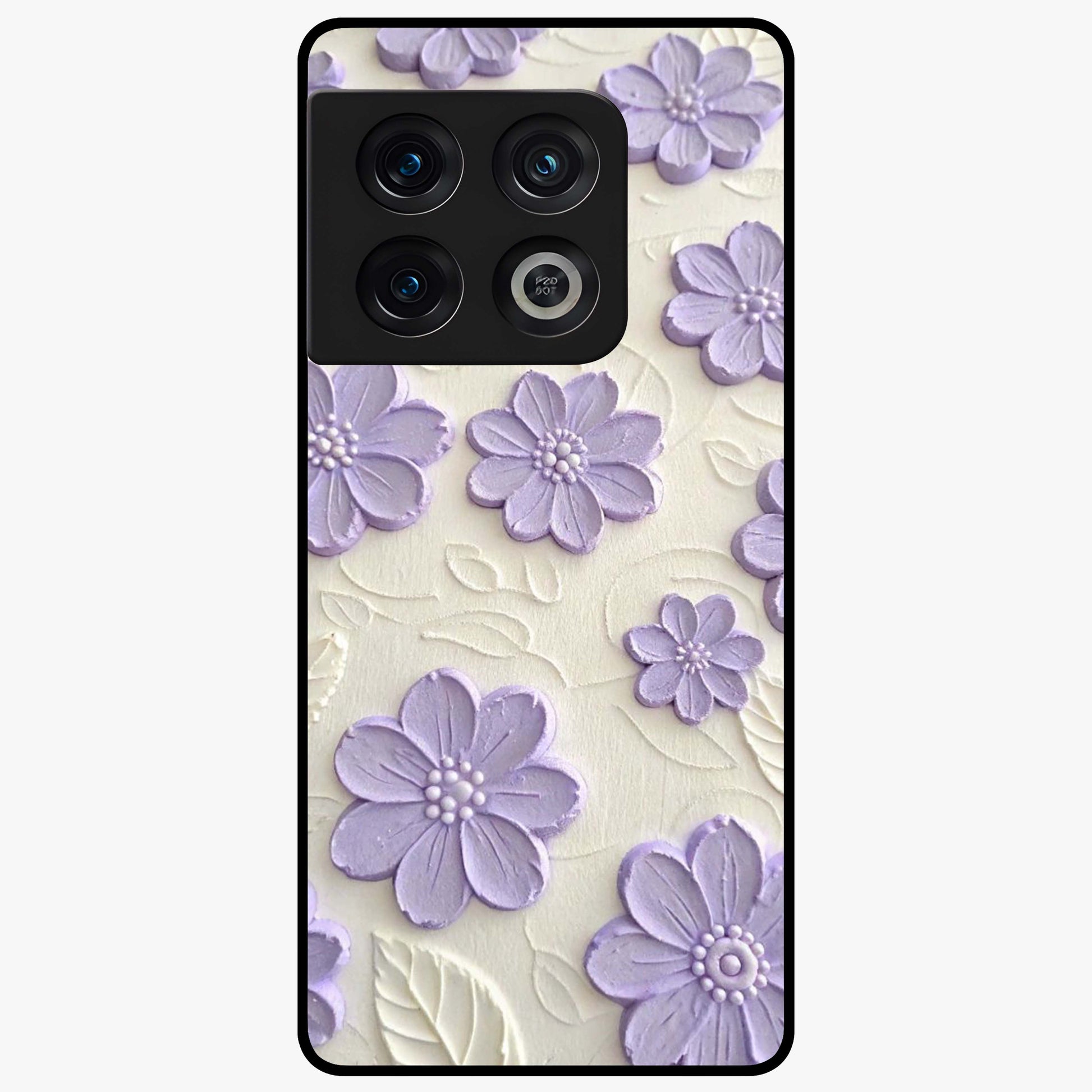 Floral Wall Art With Purple Flowers Glass Case showing flat back view with purple flower artwork and glossy glass finish.