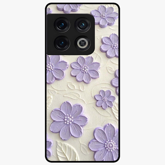 Floral Wall Art With Purple Flowers Glass Case showing flat back view with purple flower artwork and glossy glass finish.