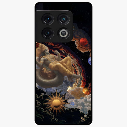 Galactic Divine God Glass Case showing flat back view with divine cosmic themed artwork and glossy glass finish.