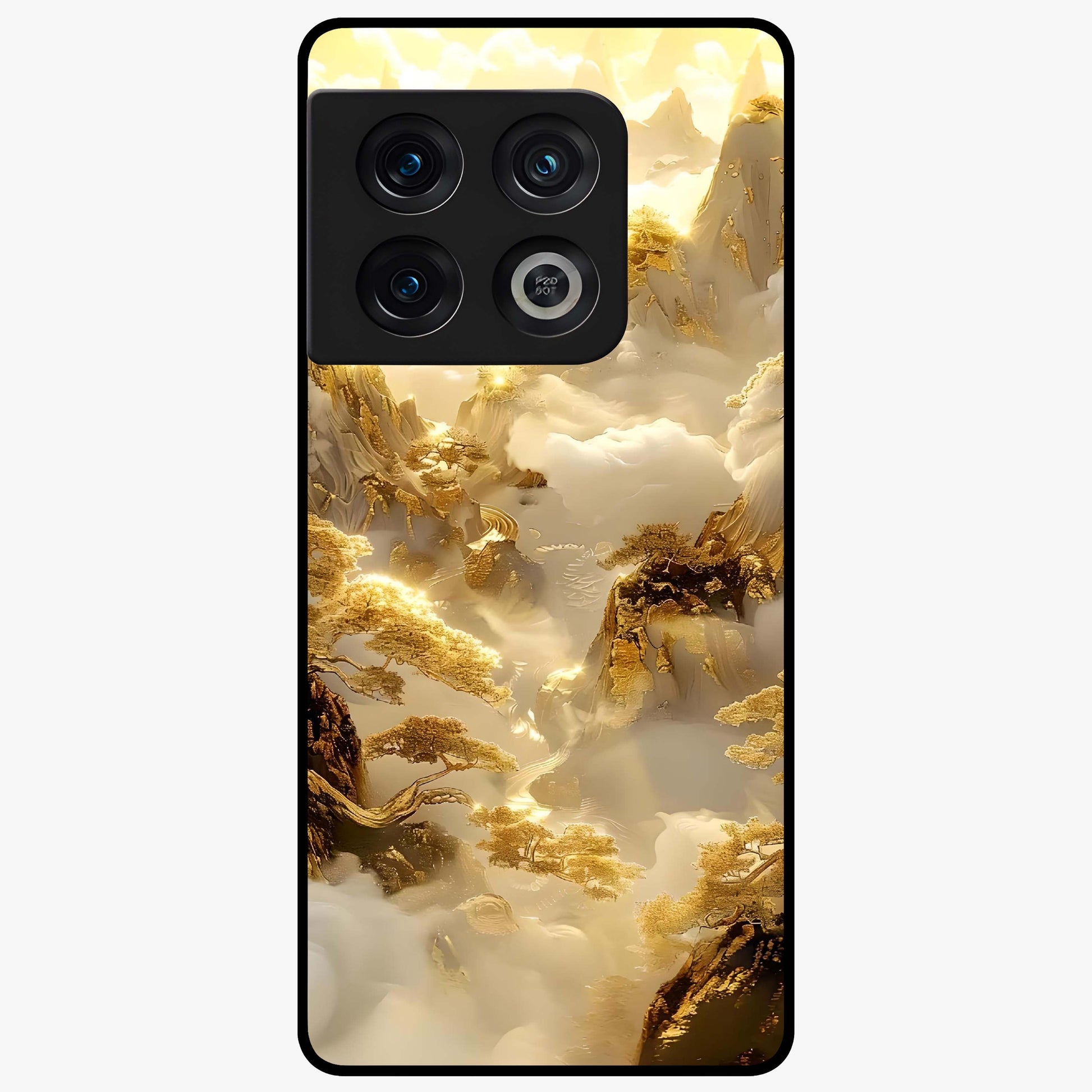 Gates Of Illumination Glass Case showing flat back view with mystical illuminated gate artwork and glossy glass finish.