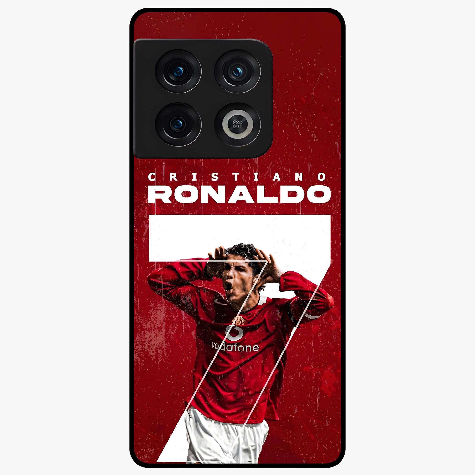 Goal Celebration Legacy Glass Case showing flat back view with football celebration inspired artwork and glossy glass finish.