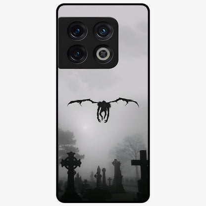 Graveyard Shadow Descent Glass Case showing flat back view with dark graveyard themed artwork and glossy glass finish.