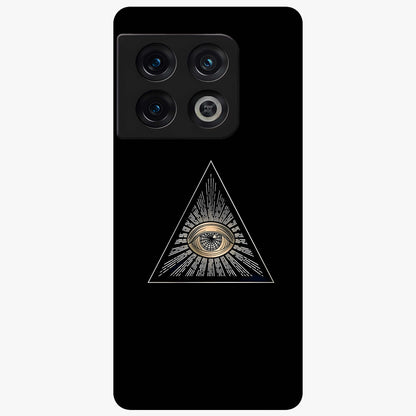 Illuminati Evil Glass Case showing flat back view with mysterious illuminati symbol artwork and glossy glass finish.