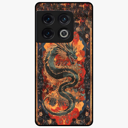 Inferno Dragon Soul Glass Case showing flat back view with fiery dragon artwork and glossy glass finish.