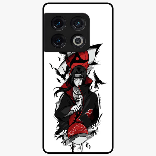 Itachi Sharingan Glass Case showing flat back view with powerful anime eye artwork and glossy glass finish.