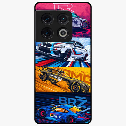 JDM Sports Car Glass Case showing flat back view with high performance sports car artwork and glossy glass finish.