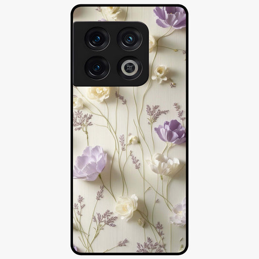 Lilac Breeze Harmony Glass Case showing flat back view with soft lilac themed artwork and glossy glass finish.