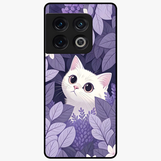 Lilac Hide Peek Cat Glass Case showing flat back view with cute peeking cat artwork and glossy glass finish.