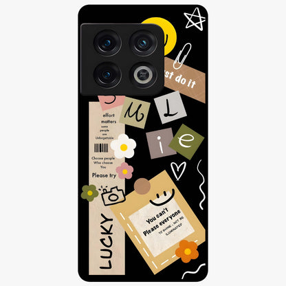 Lucky Aesthetic Collage Glass Case showing flat back view with trendy aesthetic collage artwork and glossy glass finish.
