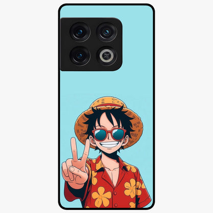 Luffy Summer Anime Vibe Glass Case showing flat back view with vibrant anime character artwork and glossy glass finish.