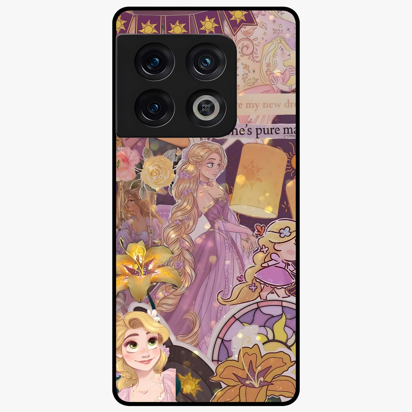 Magical Tangled Dream Glass Case showing flat back view with dreamy tangled artwork and glossy glass finish.