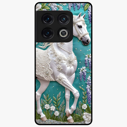 Majestic Floral Stallion Glass Case showing flat back view with powerful horse and floral artwork and glossy glass finish.