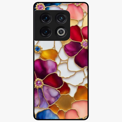 Marble Flower Pattern Glass Case showing flat back view with marble texture floral artwork and glossy glass finish.