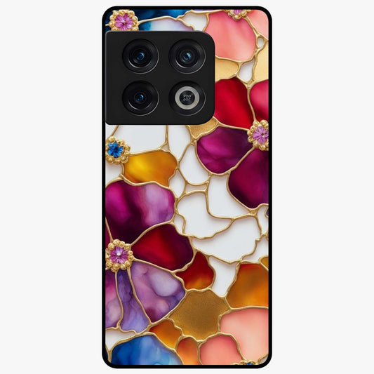 Marble Flower Pattern Glass Case showing flat back view with marble texture floral artwork and glossy glass finish.