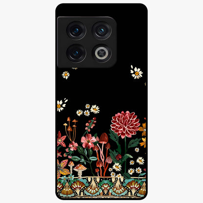 Midnight Bloom Pattern Glass Case showing flat back view with dark floral pattern artwork and glossy glass finish.