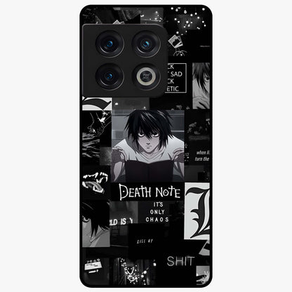Midnight Chaos Mind Glass Case showing flat back view with abstract dark themed artwork and glossy glass finish.