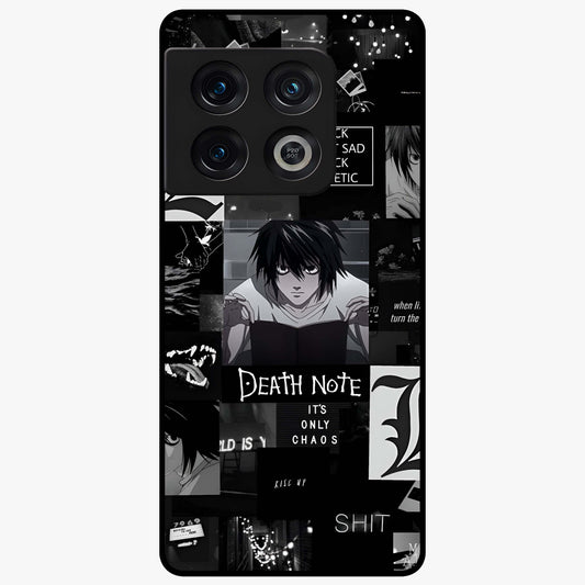 Midnight Chaos Mind Glass Case showing flat back view with abstract dark themed artwork and glossy glass finish.