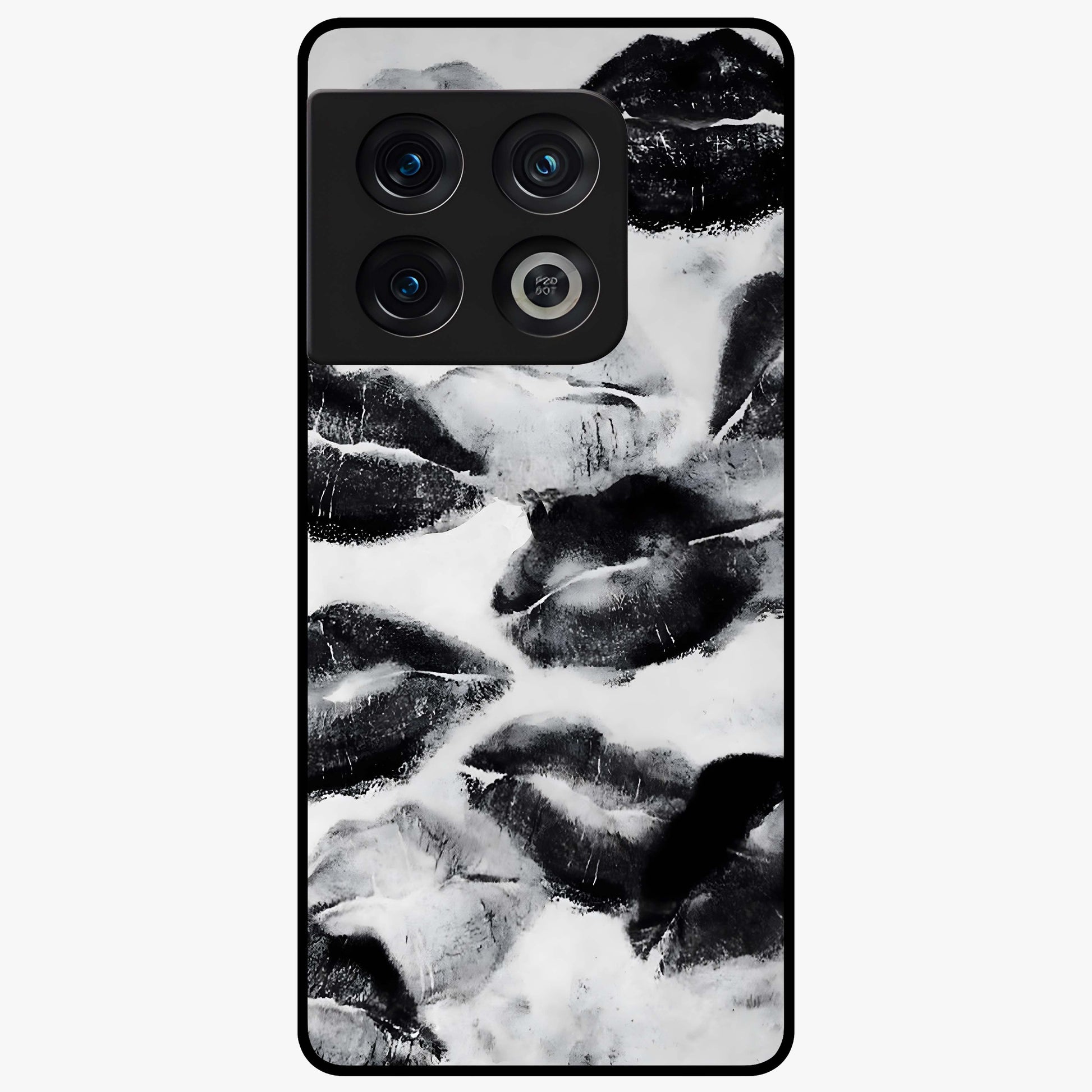 Midnight Kiss Marks Glass Case showing flat back view with lipstick kiss mark artwork and glossy glass finish.