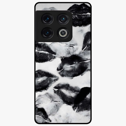 Midnight Kiss Marks Glass Case showing flat back view with lipstick kiss mark artwork and glossy glass finish.