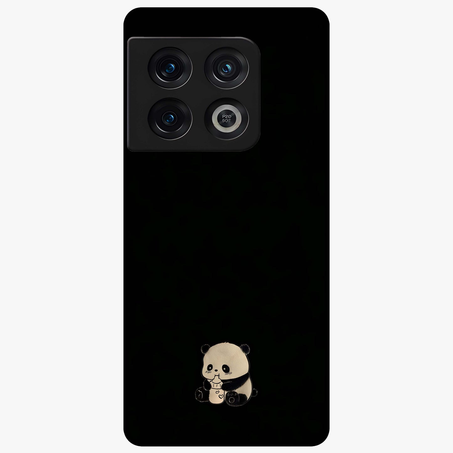Midnight Panda Love Glass Case showing flat back view with cute panda themed artwork and glossy glass finish.