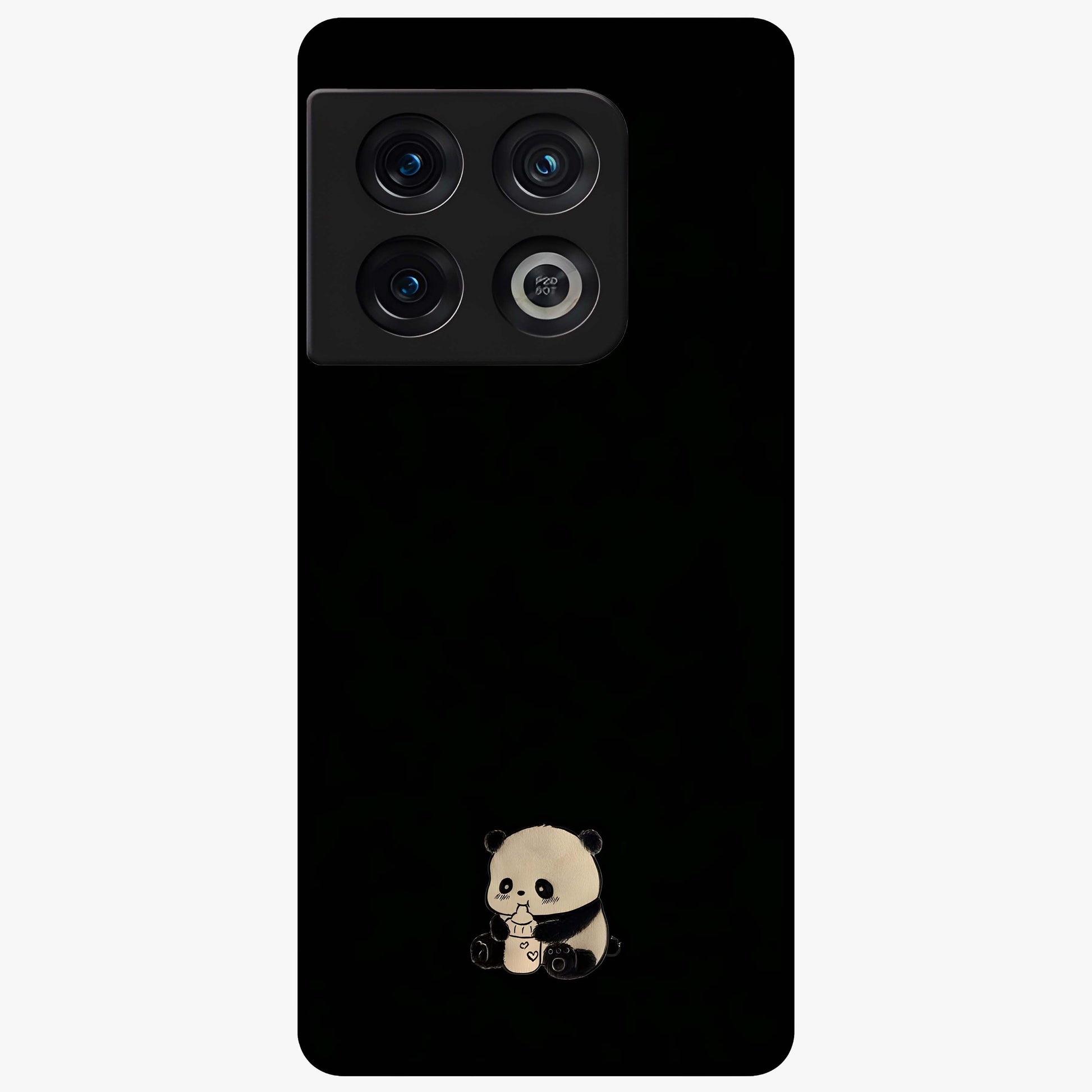 Midnight Panda Love Glass Case showing flat back view with cute panda themed artwork and glossy glass finish.