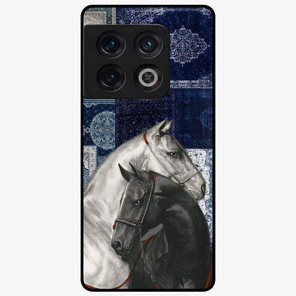 Midnight Stallion Blues Glass Case showing flat back view with majestic horse artwork and glossy glass finish.