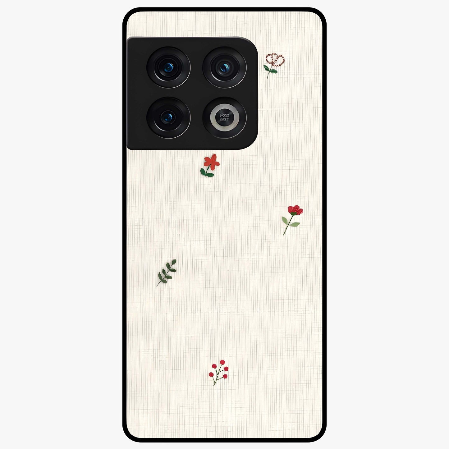 Minimal Petal Whispers Glass Case showing flat back view with soft minimal floral artwork and glossy glass finish.