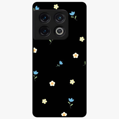 Minimalistic Blue With White Flower Pattern Glass Case showing flat back view with blue background and white flower pattern and glossy glass finish.
