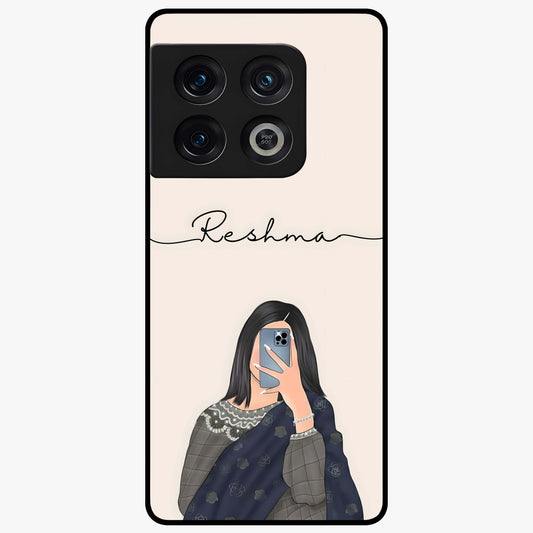Mirror Mood Muse With Custom Name Glass Case showing flat back view with stylish mirrored artwork and personalized name design.