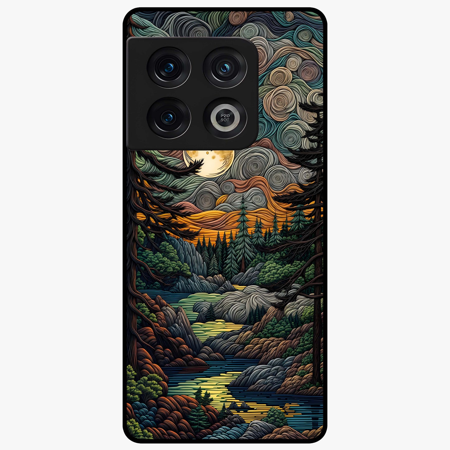 Moonlight Forest Dream Glass Case showing flat back view with mystical forest moonlight artwork and glossy glass finish.