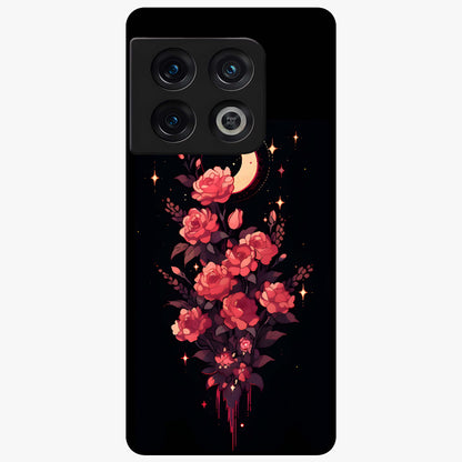 Moonlit Floral Elegance Glass Case showing flat back view with elegant floral artwork under moonlit tones and glossy glass finish.