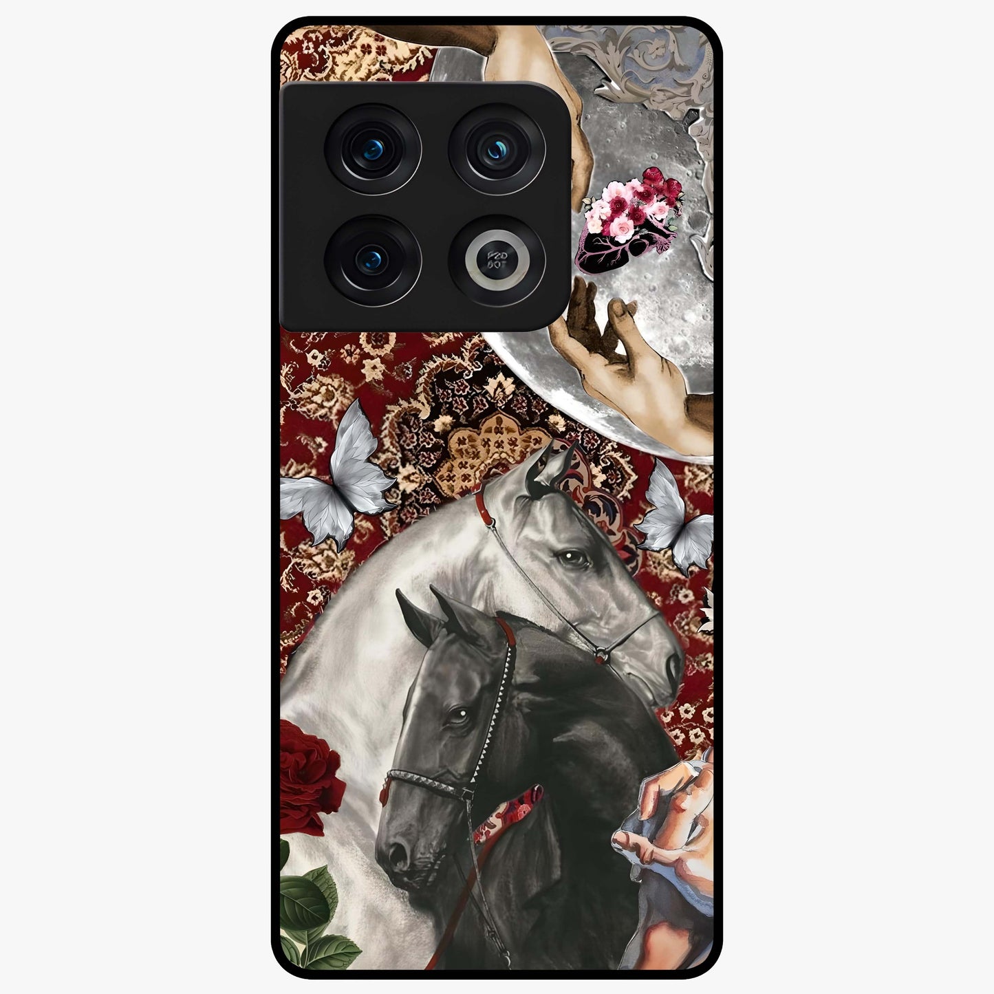 Moonlit Royal Stallion Glass Case showing flat back view with majestic horse under moonlight artwork and glossy glass finish.