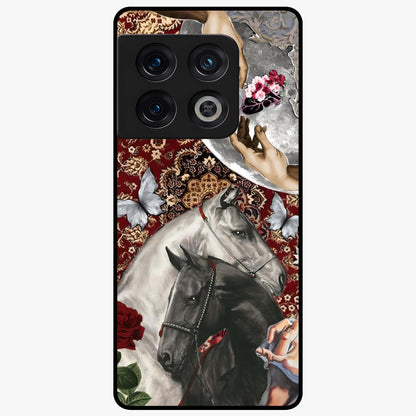 Moonlit Royal Stallion Glass Case showing flat back view with majestic horse under moonlight artwork and glossy glass finish.