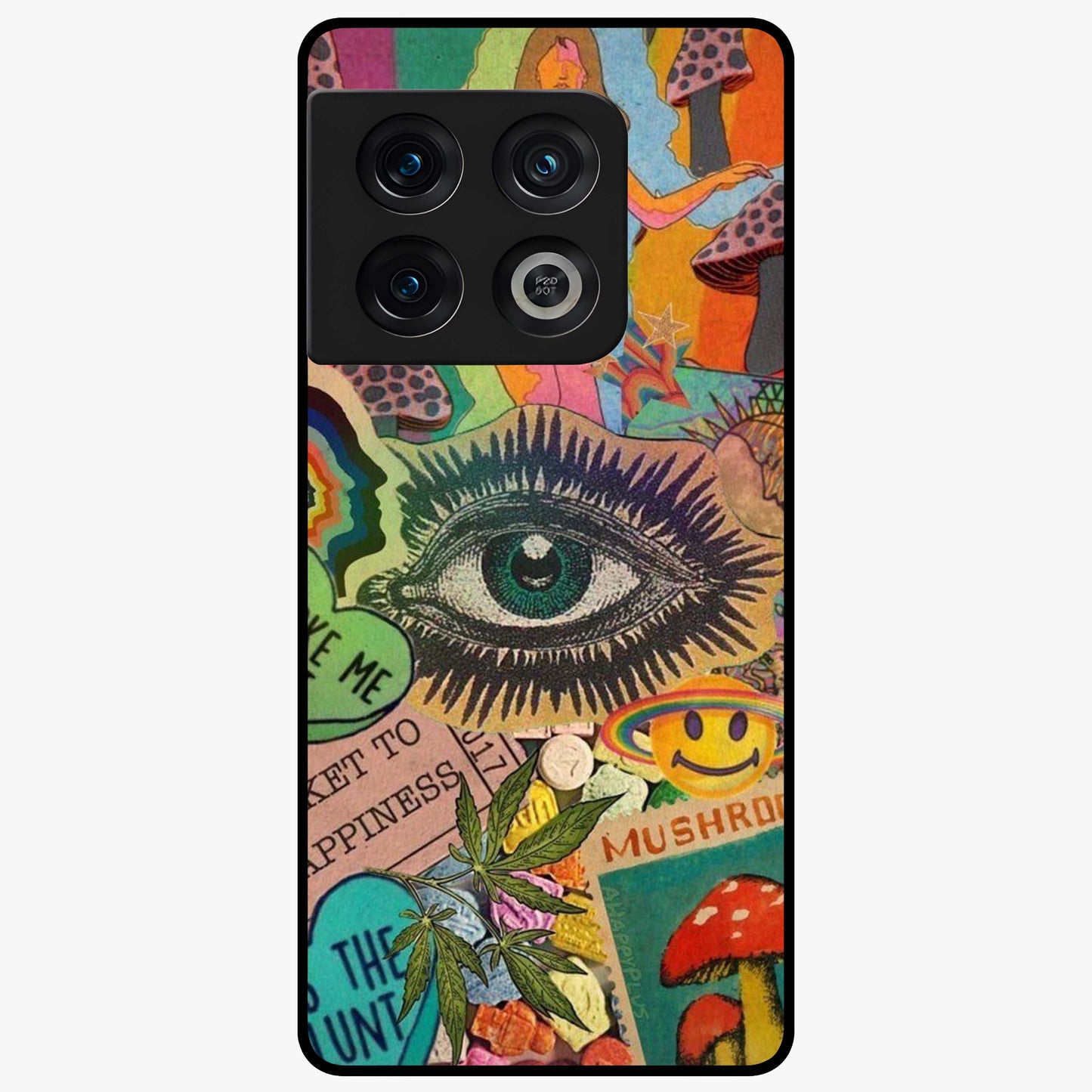 Mystic Eye Wonderland Glass Case showing flat back view with mystical eye themed artwork and glossy glass finish.