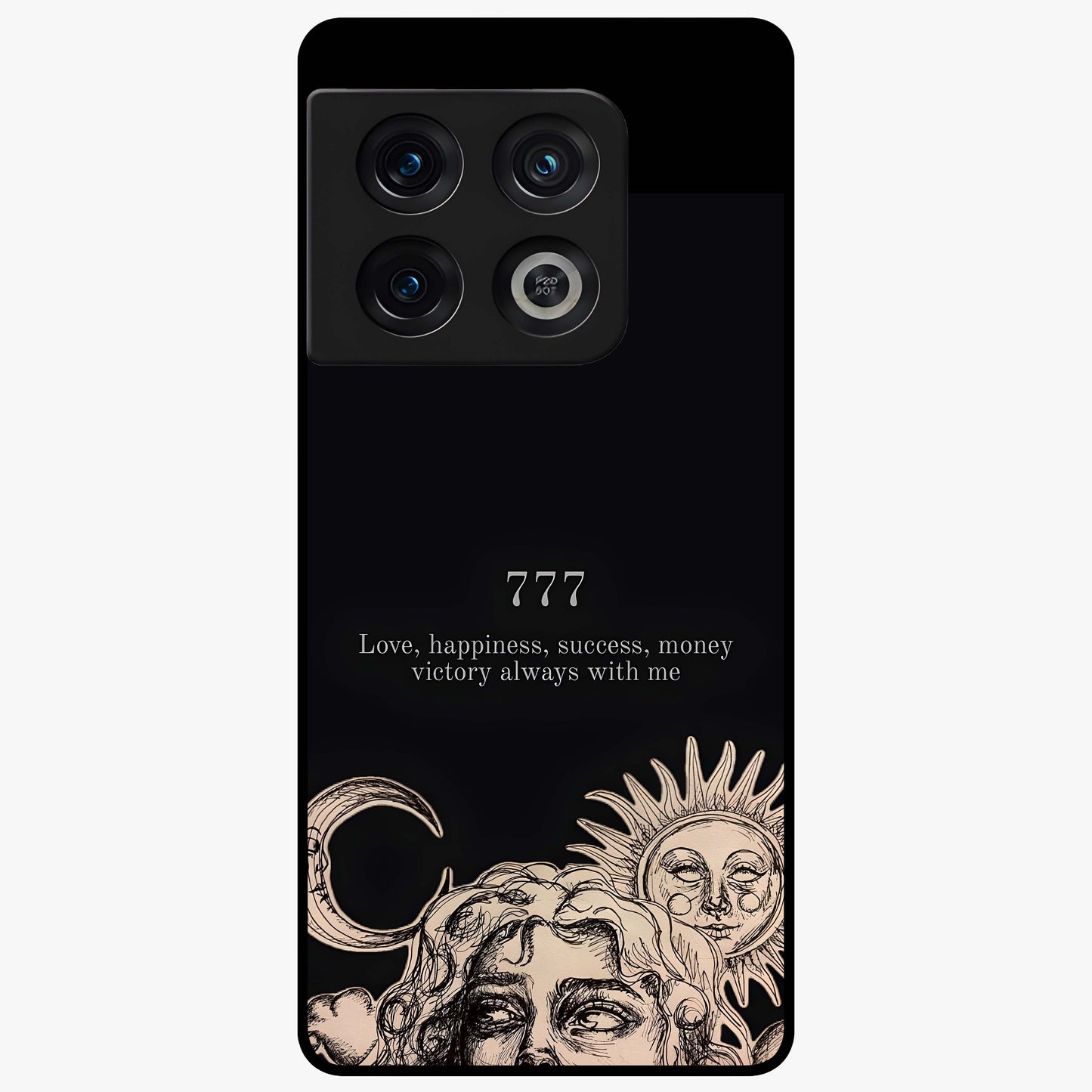 Mystic Victory Aura Glass Case showing flat back view with victory symbol artwork and glossy glass finish.