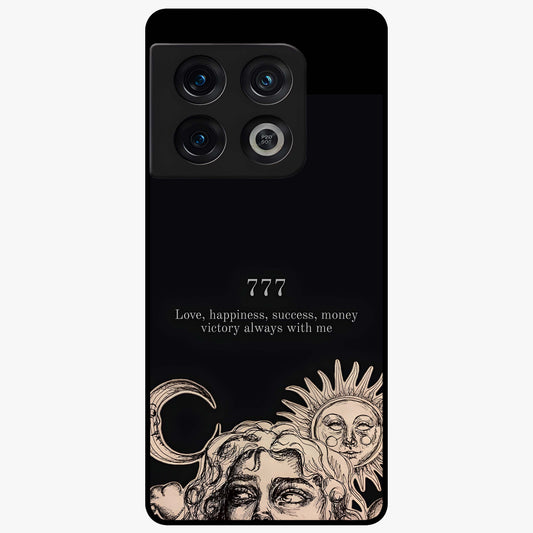 Mystic Victory Aura Glass Case showing flat back view with victory symbol artwork and glossy glass finish.