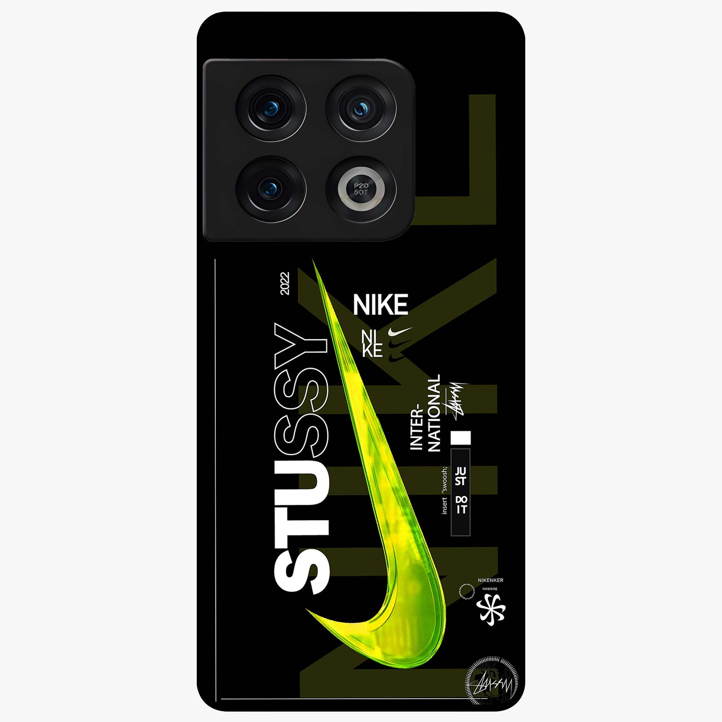Neon Street Edition Glass Case showing flat back view with neon street style artwork and glossy glass finish.