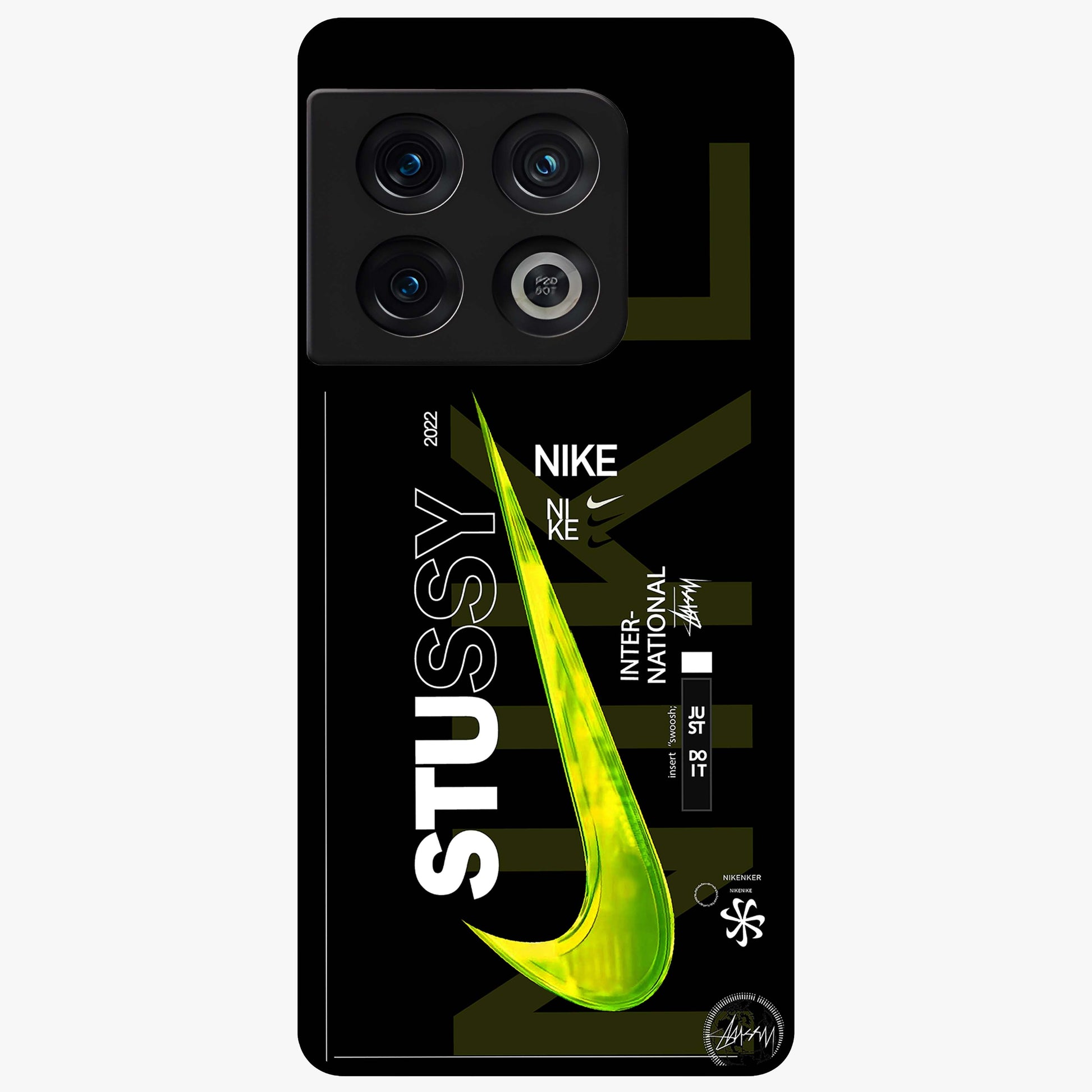 Neon Street Edition Glass Case showing flat back view with neon street style artwork and glossy glass finish.