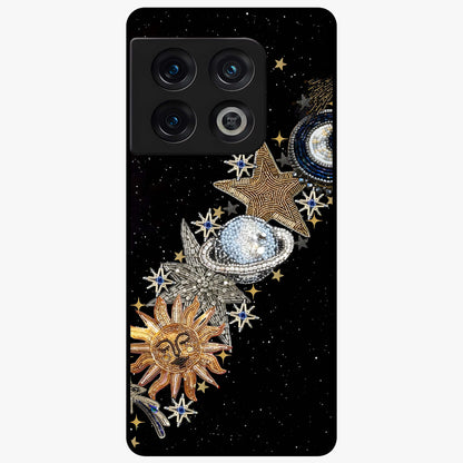 Pearls Universe Object Glass Case showing flat back view with pearl inspired cosmic artwork and glossy glass finish.